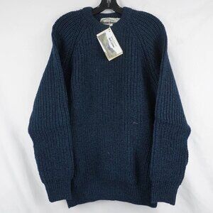 Aran Crafts Men's Fisherman Chunky Knit Sweater in Blue Size Small Warm Wool